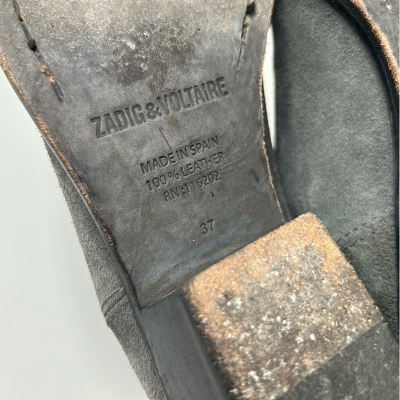 Zadig & Voltaire Teddy Ankle Booties Genuine Suede Canvas Raw Hem Zip Back Grey - Picture 16 of 16